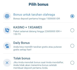 Pengguna hanya perlu memilih bonus Pengguna hanya perlu memilih bonus